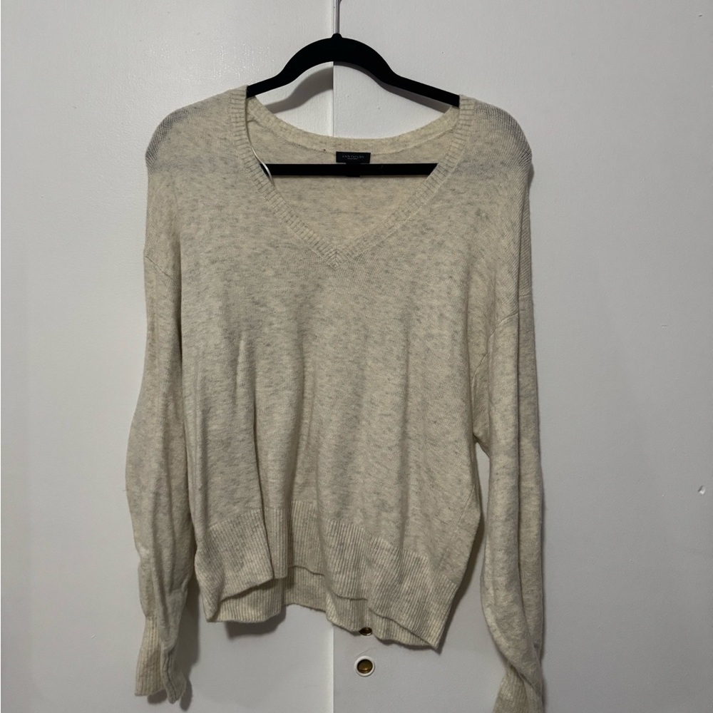 Ann Taylor Cream V-Neck Sweater